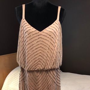 Adrianna Papell beaded gown in beige blush